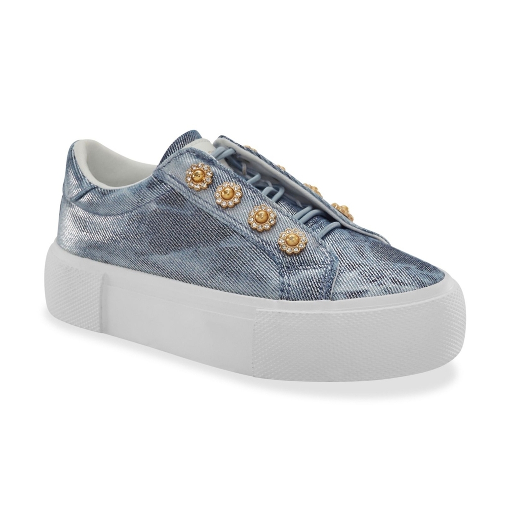BCBGeneration Girls' Poppy Denim Sneakers with Gold Accents Blue Size 2M